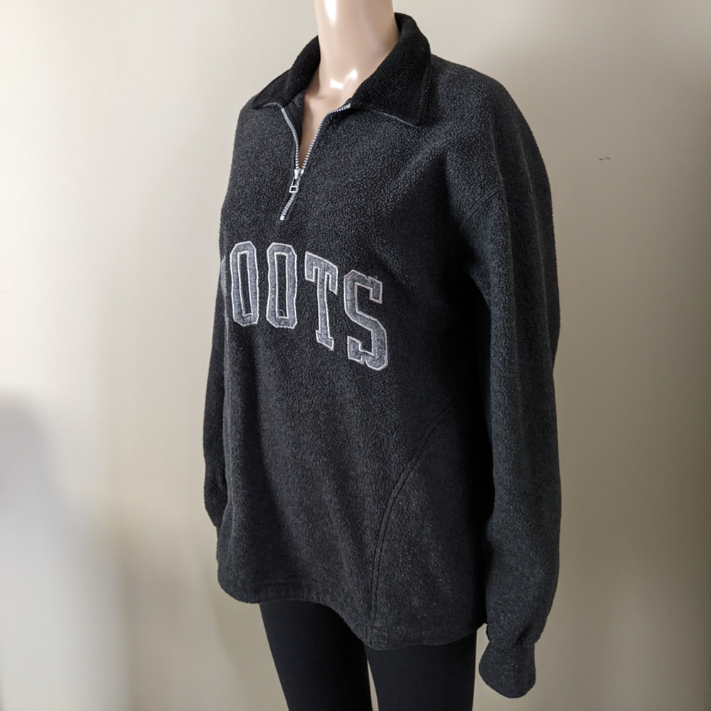 Vintage Roots Fleece Embroidered 1/4 ZipBlack Sweater, Men's Oversized Small - Picture 3 of 6
